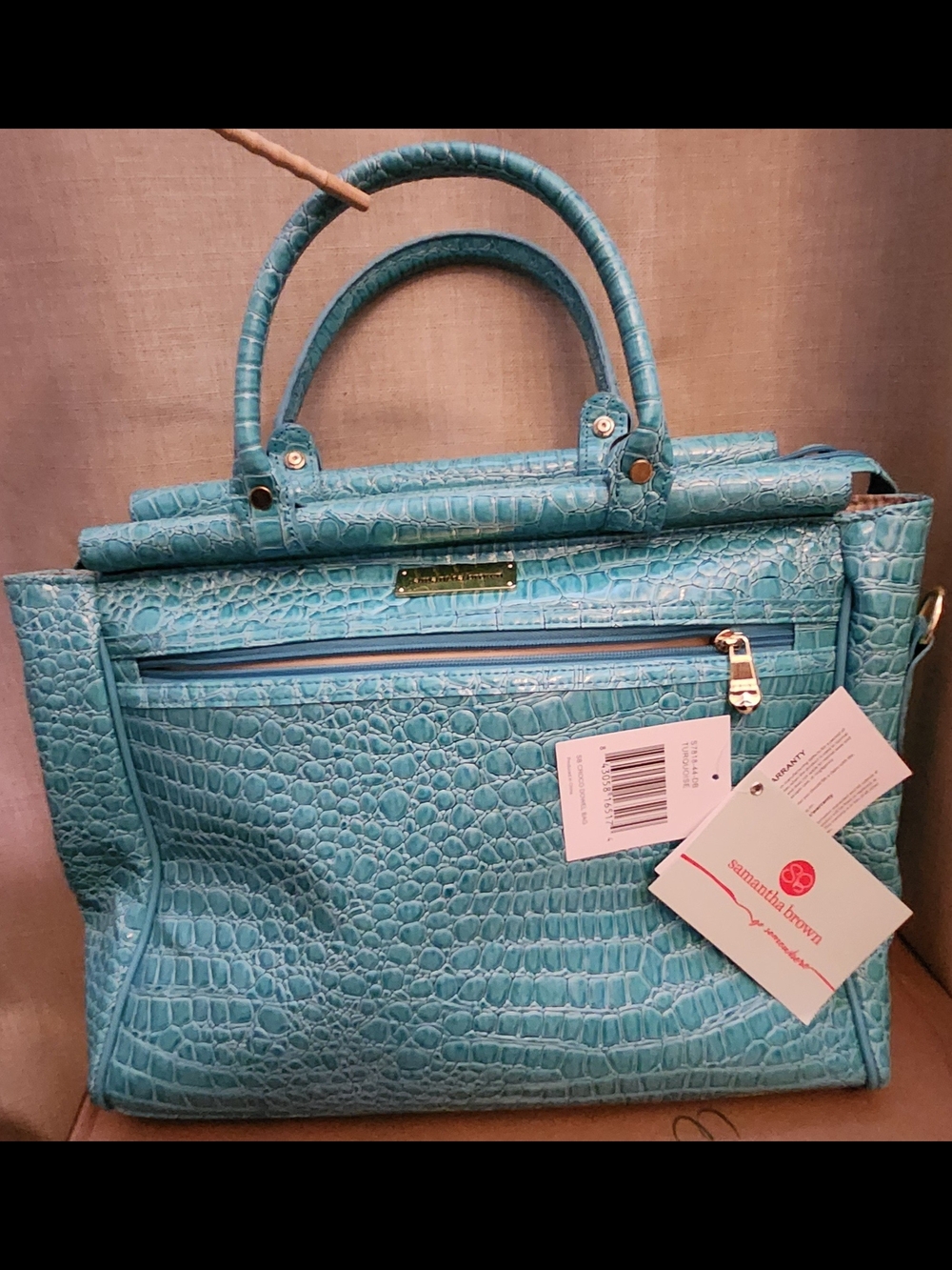 Samantha Brown Turquoise Croc-Embossed Tote Bag